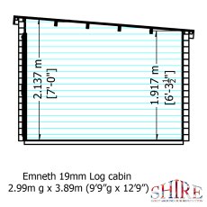 10Gx13 Shire Emneth Pent Log Cabin in 19mm Logs - internal dimensions