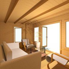 10Gx13 Shire Emneth Pent Log Cabin in 19mm Logs - internal view showing how you can plan the space inside