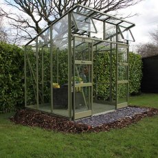 8 x 8 Elite The Edge 800 Pent Greenhouse - side view finished in powder coated olive