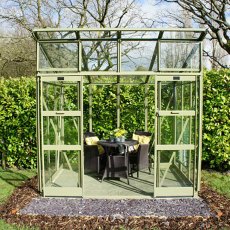 8 x 8 Elite The Edge 800 Pent Greenhouse - front view finished in powder coated olive