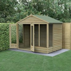 8x6 Forest 4LIfe Summerhouse Pressure Treated - insitu and angled with doors open
