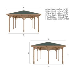 4m x 4m Mercia Pressure Treated Gazebo with Tongue and Groove Roof - Dimensions