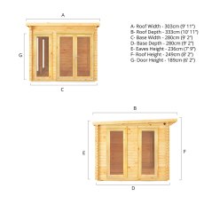 3m x 3m Mercia Studio Pent Log Cabin - 28mm Logs - Dimensions