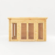 4m x 3m Mercia Studio Pent Log Cabin - 28mm Logs - White Background, Front View