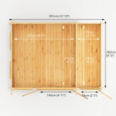 4.1m x 3m Mercia Studio Pent Log Cabin With Side Shed - 28mm Logs - Footprint