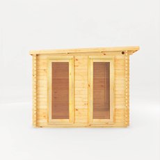 4.1m x 3m Mercia Studio Pent Log Cabin With Side Shed - 28mm Logs - White Background, Side View