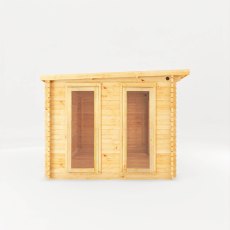 7m x 3m Mercia Studio Pent Log Cabin With Patio Area - White Background, Side View