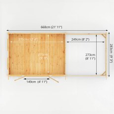 7m x 3m Mercia Studio Pent Log Cabin With Patio Area - Footprint