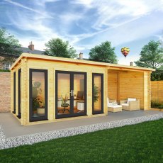 7m x 3m Mercia Studio Pent Log Cabin With Patio Area - UPVC Doors, Grey