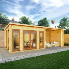 7m x 3m Mercia Studio Pent Log Cabin With Patio Area - UPVC Doors, Oak