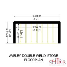 3x2 Shire Aveley Pent Double Welly Store - Pressure Treated - footprint