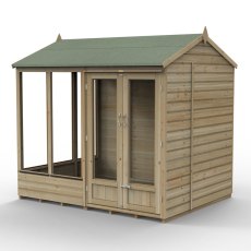8x6 Forest Beckwood Reverse Apex Summerhouse with Double Doors - 25yr Guarantee - isolated angle view, doors closed