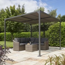 Rowlinson Florence Canopy 3m x 3m - with corner seating and blinds fully closed