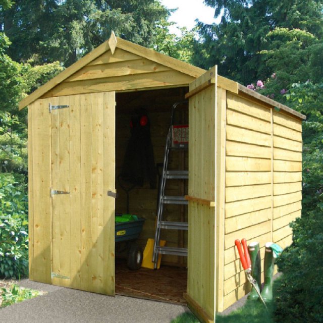 8 x 6 (2.44m x 1.86m) Overlap Windowless Shed with Double Doors - Pressure Treated
