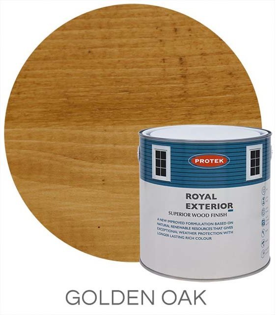 Protek Royal Exterior Paint 5 Litres - Golden Oak Colour Swatch with Pot