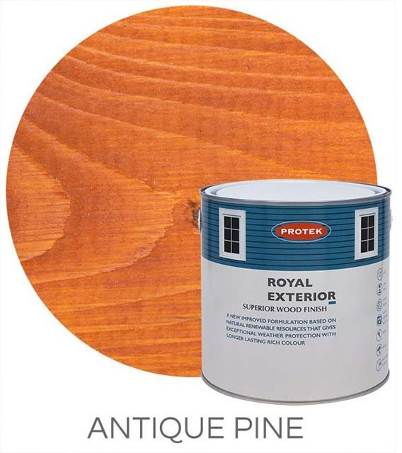 Protek Royal Exterior Paint 5 Litres - Antique Pine Swatch with Pot