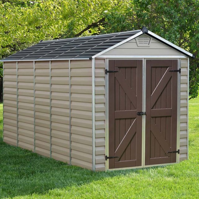 6x12 Palram Skylight Plastic Apex Shed - Tan - with background