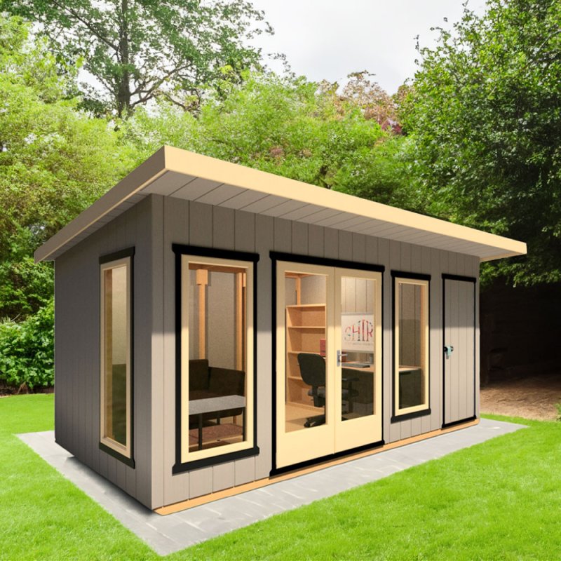 6 x 8 Shire Cali Insulated Garden Office With Side Storage - lifestyle on a concrete base