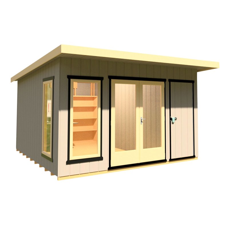 12 x 12 Shire Cali Insulated Garden Office With Side Storage - In Situ, Doors Closed