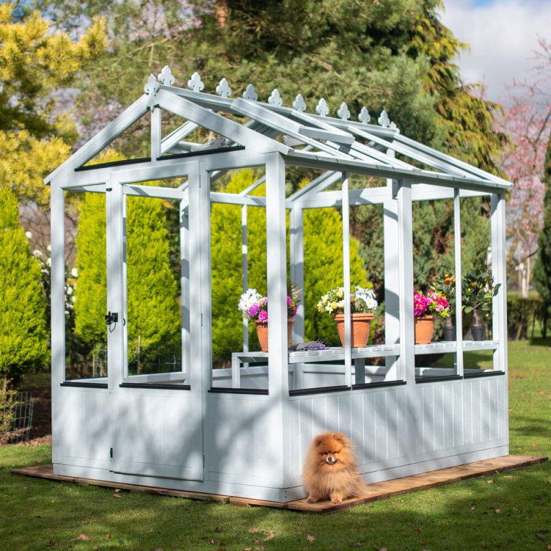 6 x 8 Shire Holkham Wooden Greenhouse - in situ - angle view
