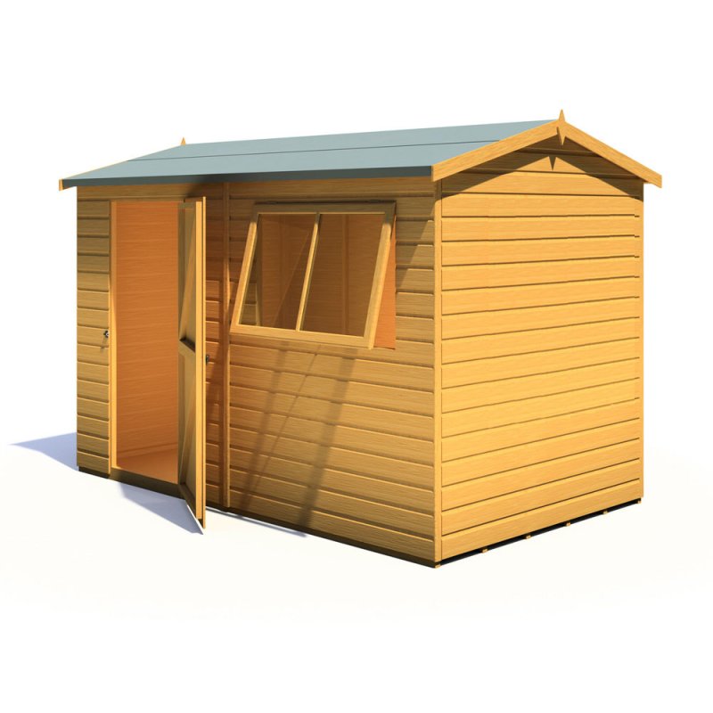 10x6 Shire Lewis Professional Reverse Apex Shed Door In Left Hand Side - isolated angle view, doors open