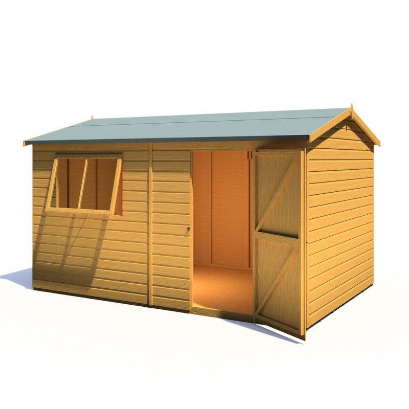 12x8 Shire Lewis Professional Reverse Apex Shed Door In Right Hand Side - isolated angle view, doors open