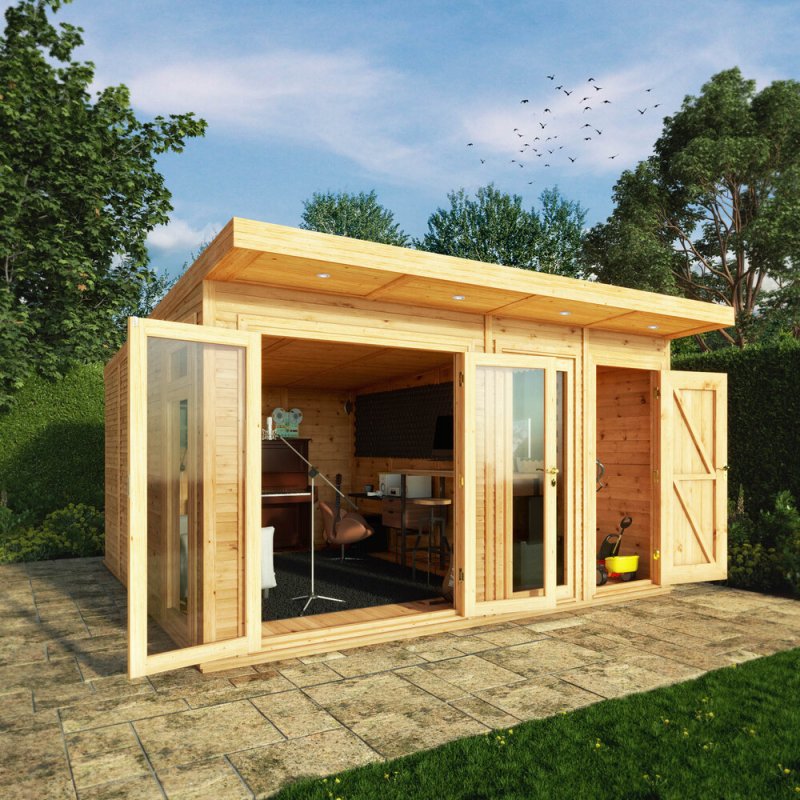 4.00mx4.00m Mercia Insulated Garden Room With Side Shed - in situ, doors open