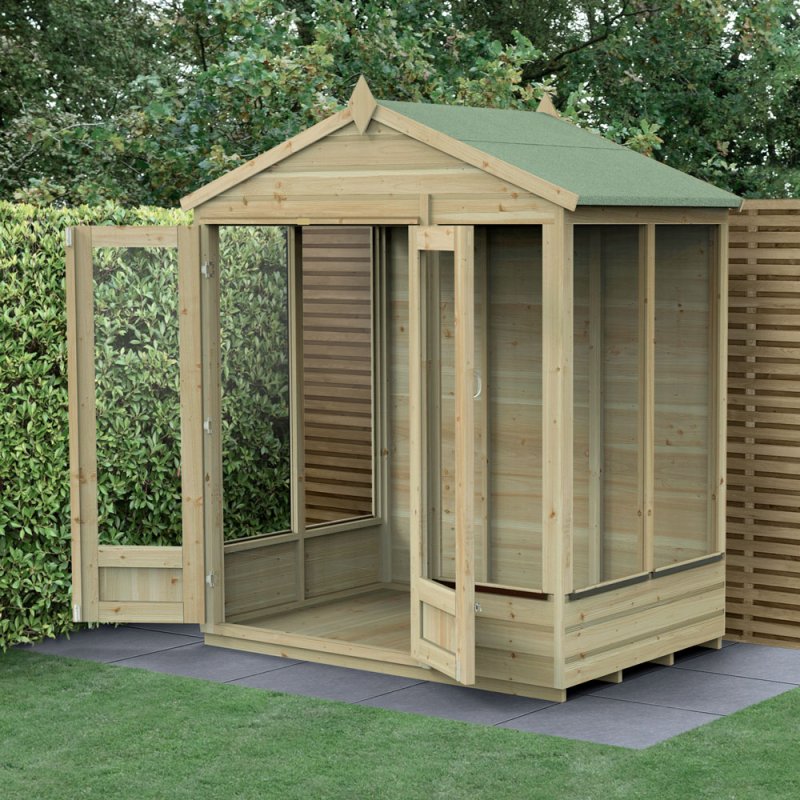 6ft x 4ft Forest Beckwood Summerhouse Pressure Treated - insitu with doors open