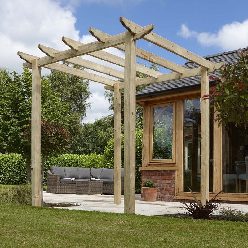 Rowlinson Wooden Pergola 2.4mx2.4m - displayed on a patio area