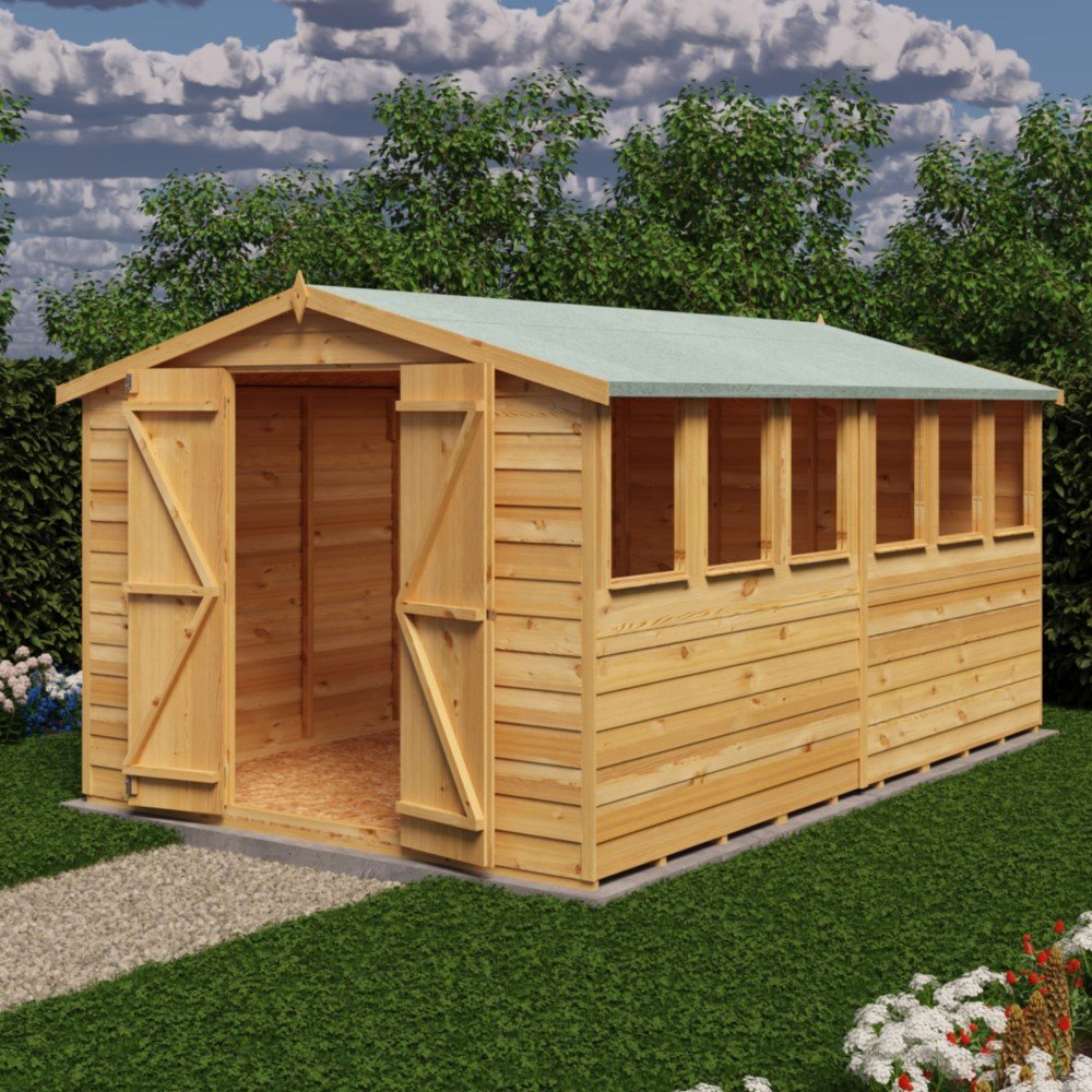 Shire 12 x 8 Overlap Apex Garden Shed with Double Doors - elbec