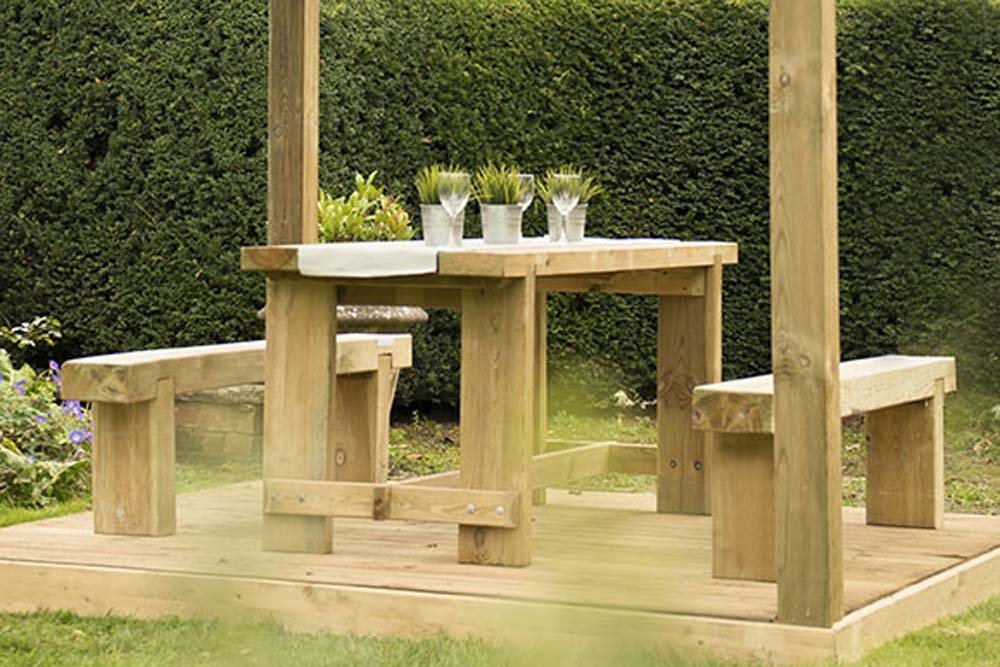 1.8m Forest Refectory Table and Sleeper Bench Set elbec garden buildings