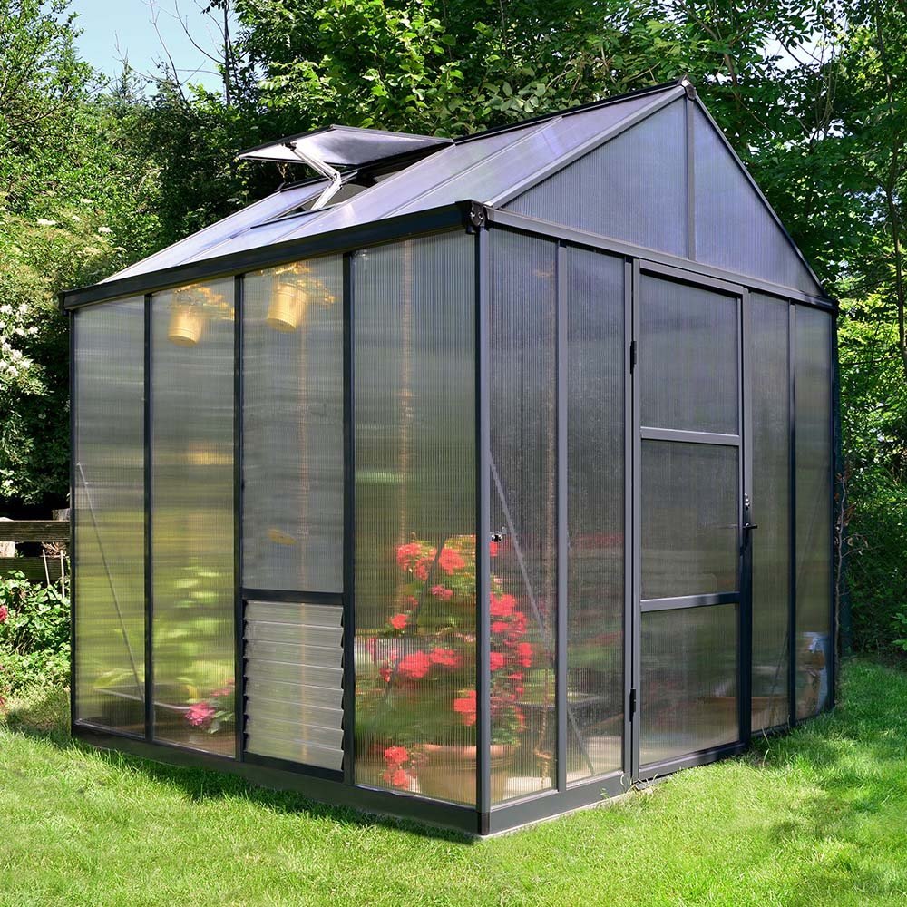 8 x 8 Palram Glory Greenhouse - Anthracite - elbec garden buildings