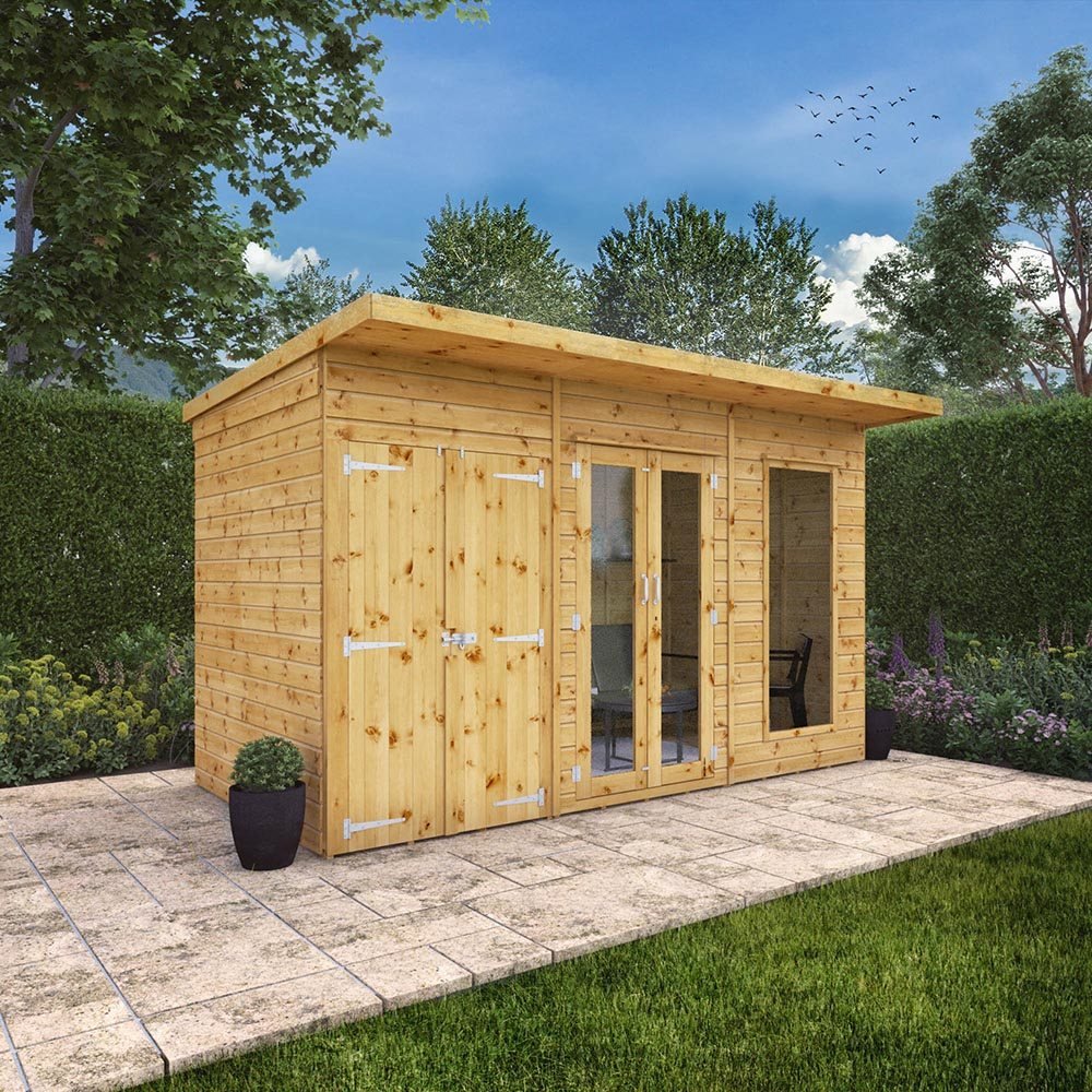 12 x 6 Maine Summerhouse with Side Shed elbec garden buildings