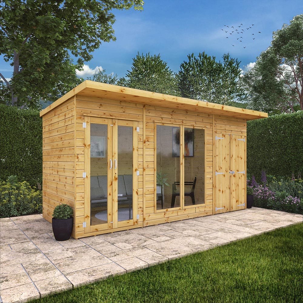 14 x 6 Maine Summerhouse with Side Shed elbec garden buildings