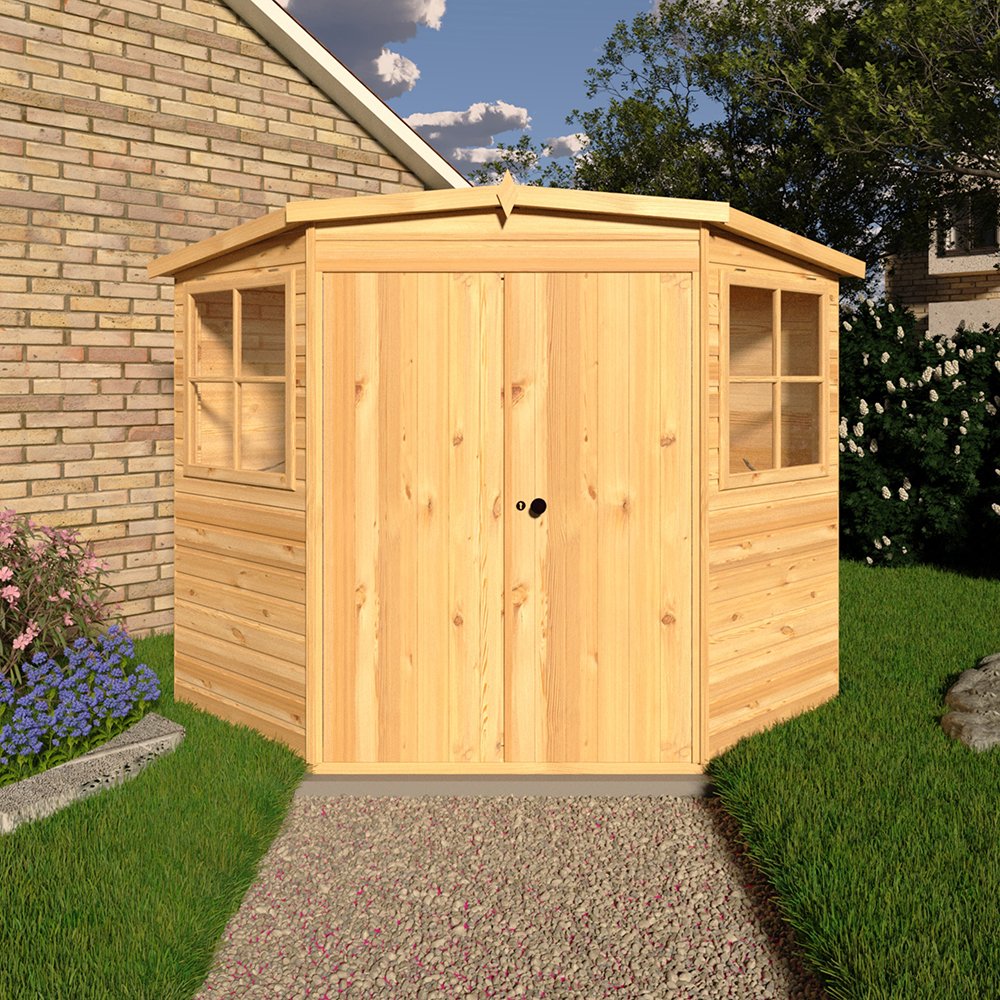7x7 Shire Murrow Tongue and Groove Corner Shed - elbec garden buildings