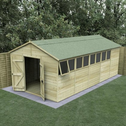 20 x 10 Forest Timberdale 25yr Guarantee Tongue & Groove Pressure Treated Double Door Apex Shed