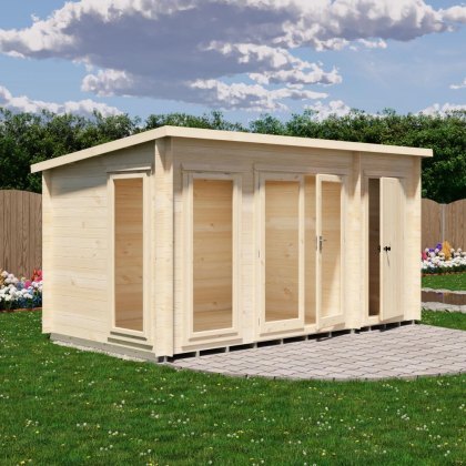 8G x 14 Shire Walsoken Log Cabin with Side Shed in 19mm Logs 8G x 14 Shire Walsoken Log Cabin with Side Shed in 19mm Logs