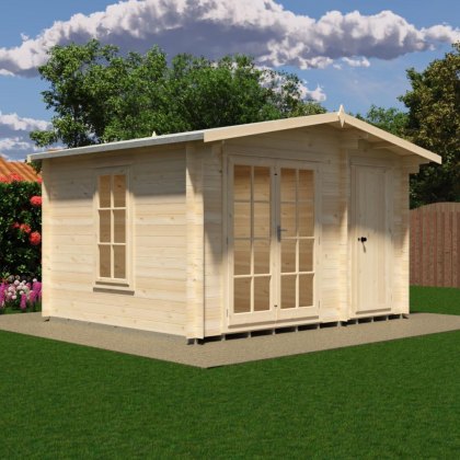 12G x 10 Shire Bourne Log Cabin with Side Shed in 19mm Logs
