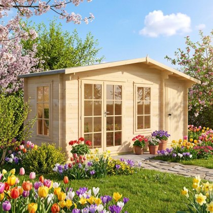 16G x 6 Shire Bourne Log Cabin with Side Shed in 19mm Logs