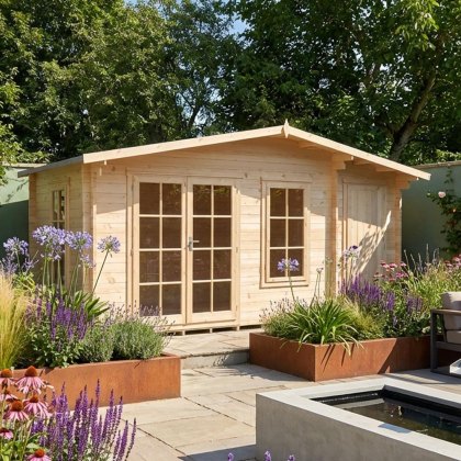 16G x 8 Shire Bourne Log Cabin with Side Shed in 19mm Logs 16G x 8 Shire Bourne Log Cabin with Side Shed in 19mm Logs