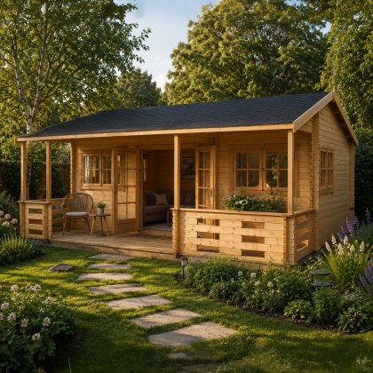 18G x 20ft (5.39m x 5.90m) Shire Kingswood Log Cabin (44mm to 70mm Logs) 18G x 20ft (5.39m x 5.90m) Shire Kingswood Log Cabin (44mm to 70mm Logs)