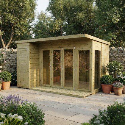 12 x 8 (3.80m x 2.40m) Mercia Garden Room Summerhouse with Side Shed