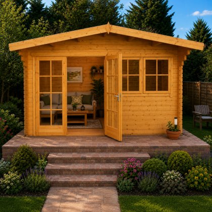 12G x 12 (3.59m x 3.59m) Shire Abbeyford Log Cabin (28mm to 70mm Logs)