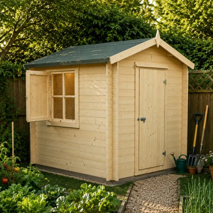 8G x 8 (2.39m x 2.39m) Shire Camelot Log Cabin (19mm Logs)