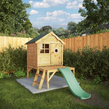 4 x 4 (1.40m x 1.30m) Mercia Snug Tower Playhouse with Slide