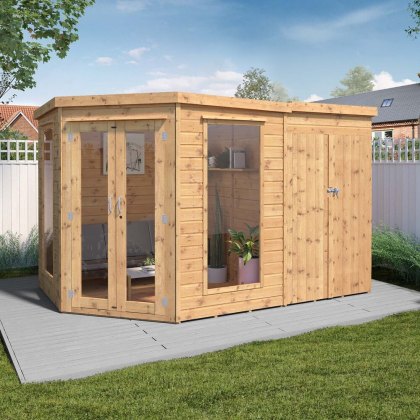 11 x 7 (3.22m x 1.98m) Mercia Corner Summerhouse with Side Shed
