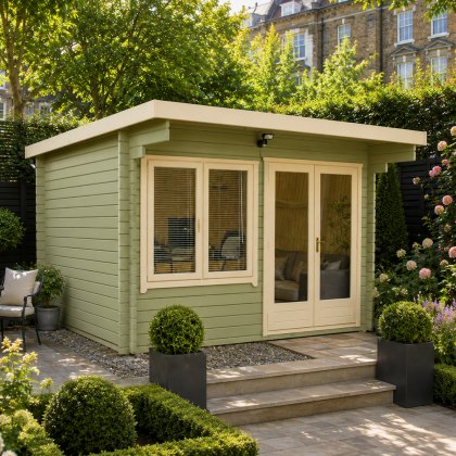 8G x 12 (2.39m x 3.59m) Shire Belgravia Log Cabin (28mm Logs to 44mm Logs)