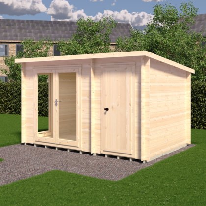 8G x 12 (2.39m x 3.59m) Shire Walsoken Log Cabin with Side Shed (19mm Logs)