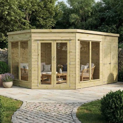 13 x 9 (4.06m x 2.91m) Mercia Corner Summerhouse with Side Shed