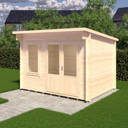 8G x 11 (2.78m x 3.35m) Shire Edgefield Pent Log Cabin in 19mm Logs